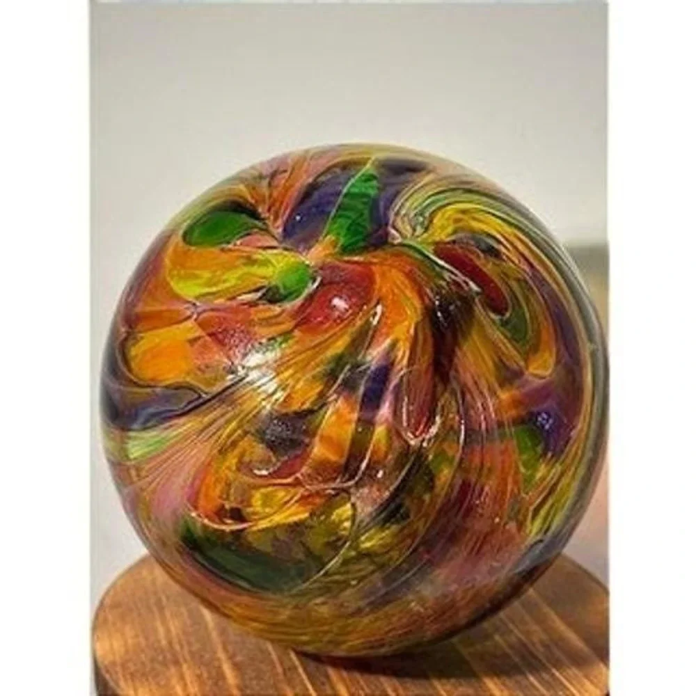 Vintage Kugel Style Hand Blown Glass Ornament Multi-color Swirl Bauble‎